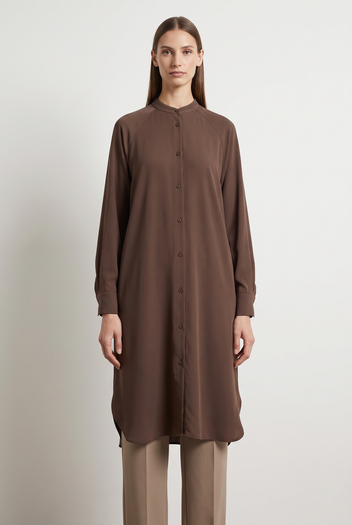 Fiora | Solid Button-Front Pleated-Cuff Tunic