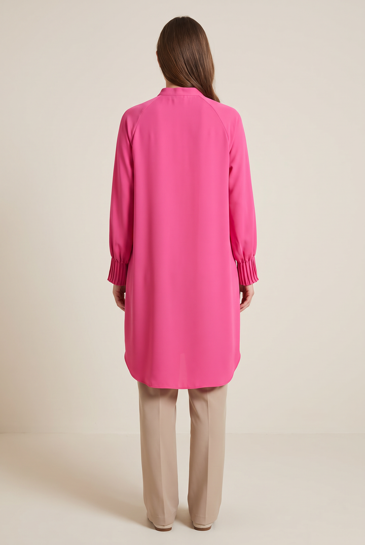 Fiora | Solid Button-Front Pleated-Cuff Tunic