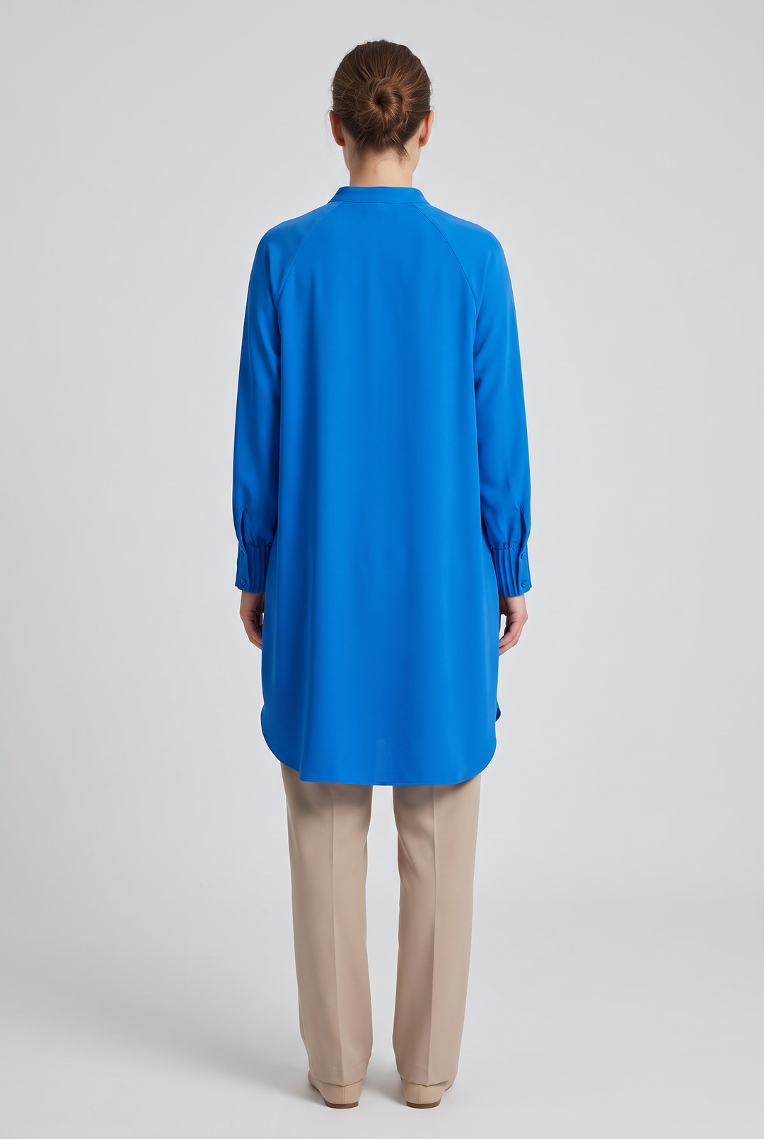 Fiora | Solid Button-Front Pleated-Cuff Tunic