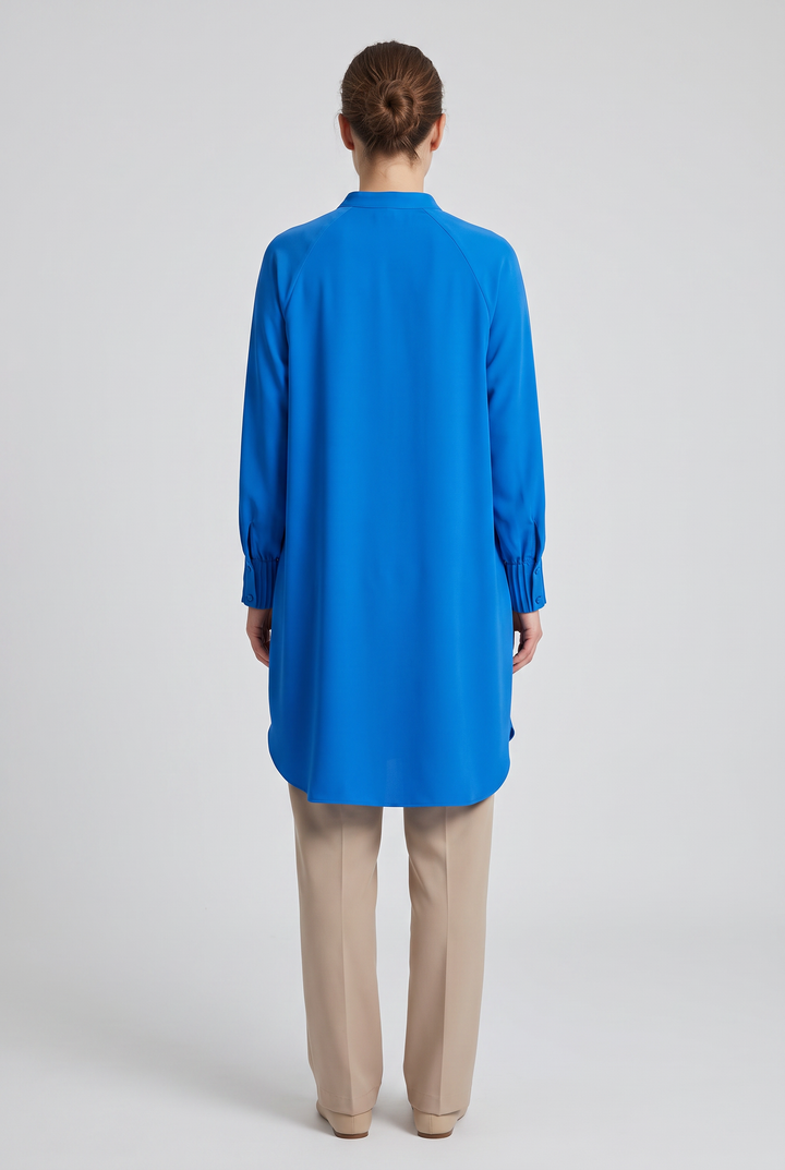 Fiora | Solid Button-Front Pleated-Cuff Tunic