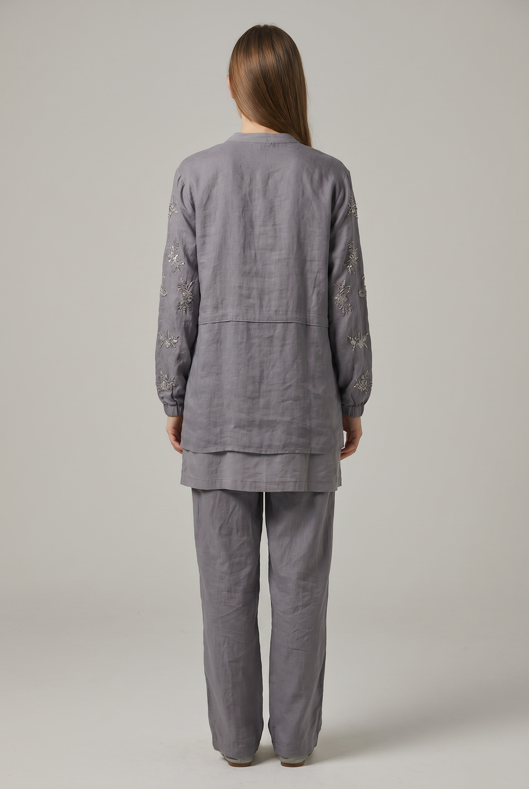 Marcelline | Beaded Floral Zip-Front Tunic &amp; Pants Set