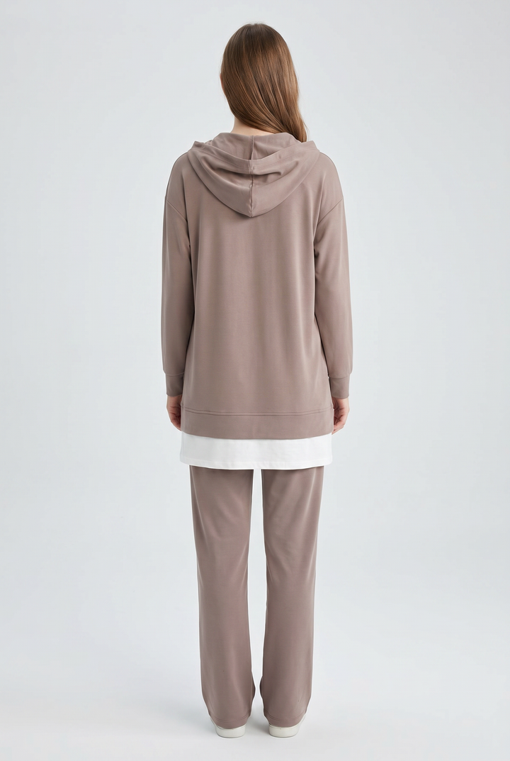 Wren | Layered Hooded Zip-Front Tunic Pant Set