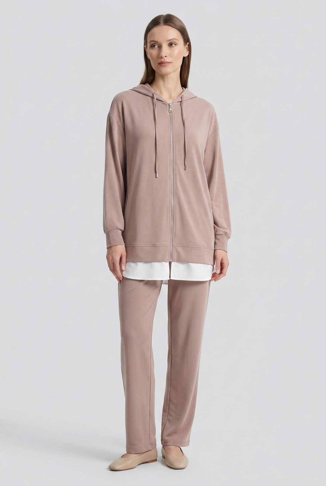Wren | Layered Hooded Zip-Front Tunic Pant Set