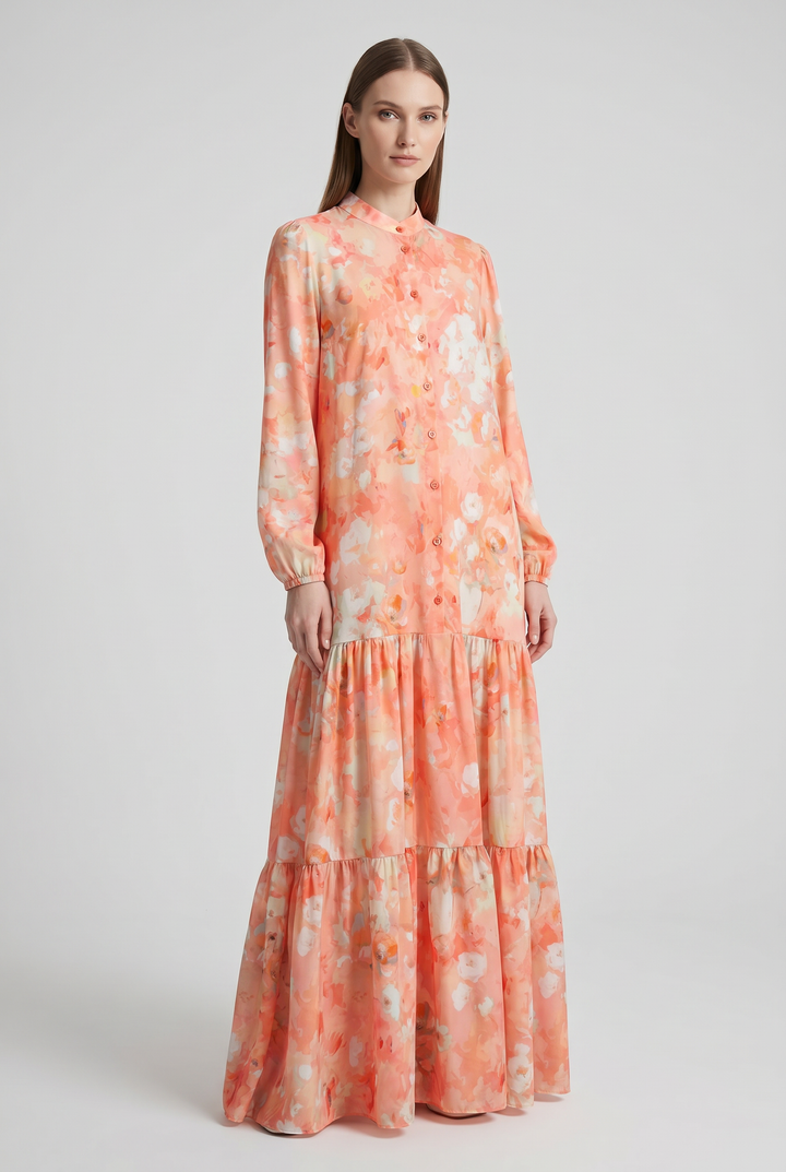 Ophelia | Floral Tiered Button-Front Maxi Dress