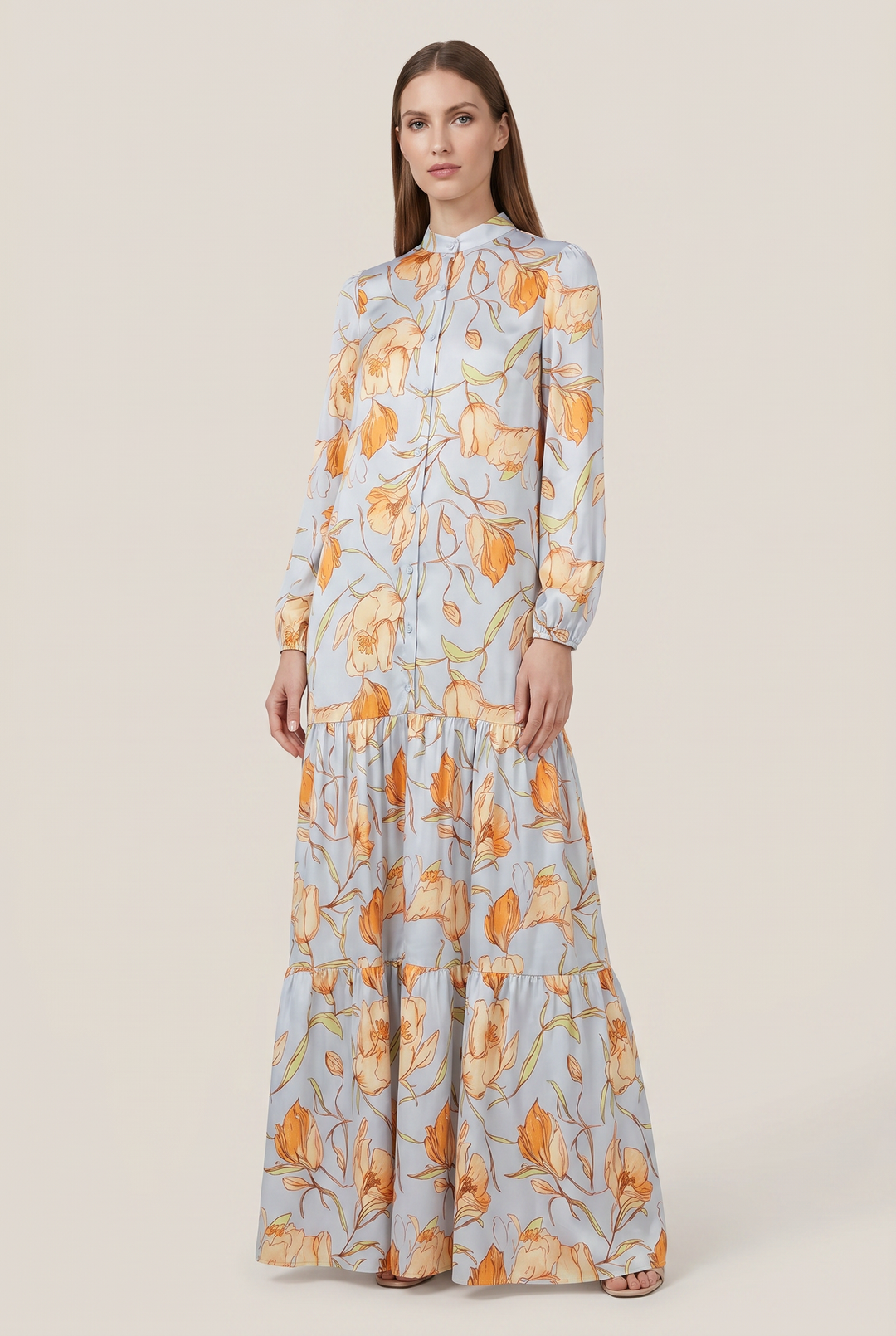 Ismene | Floral Tiered Button-Front Maxi Dress