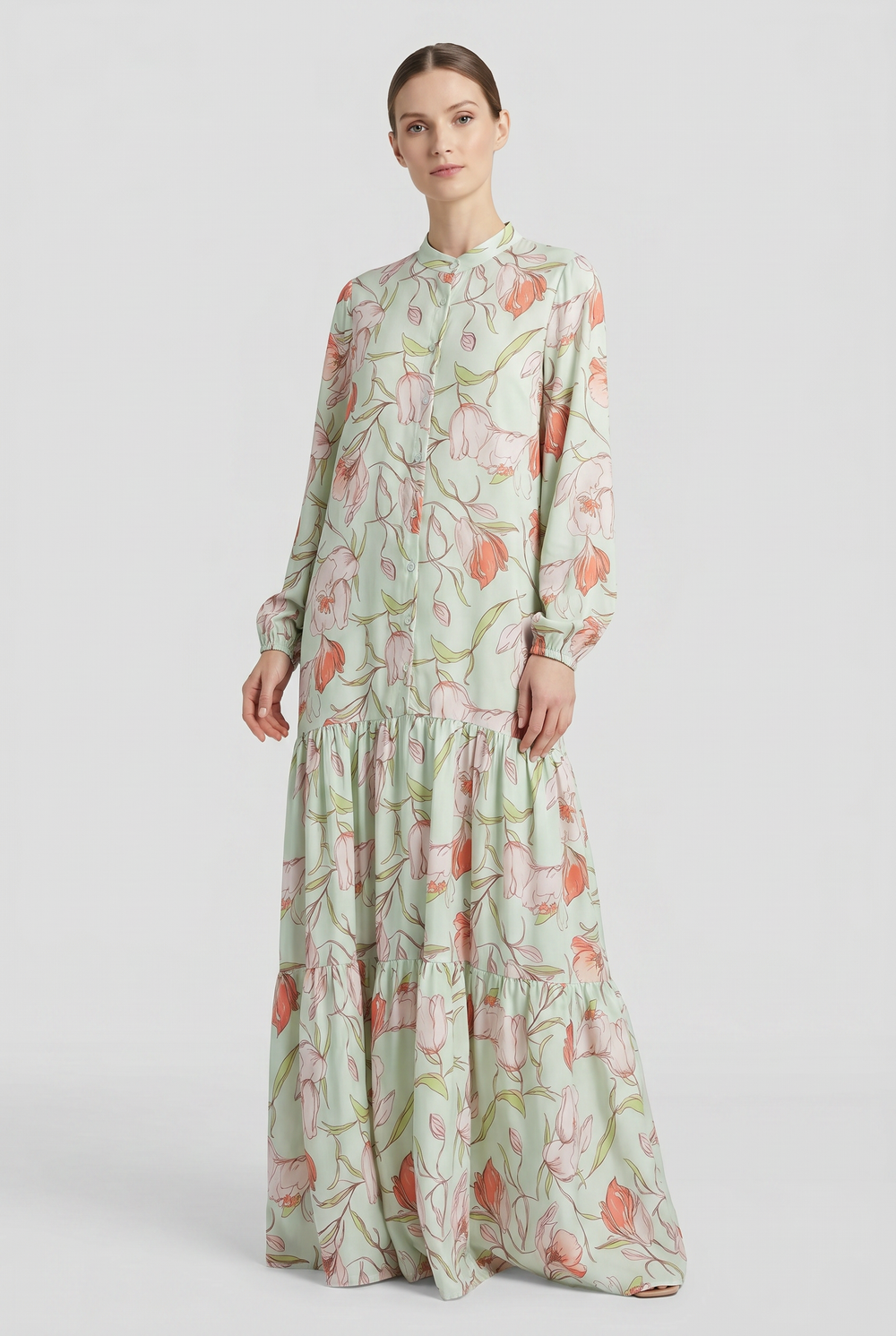 Ismene | Floral Tiered Button-Front Maxi Dress