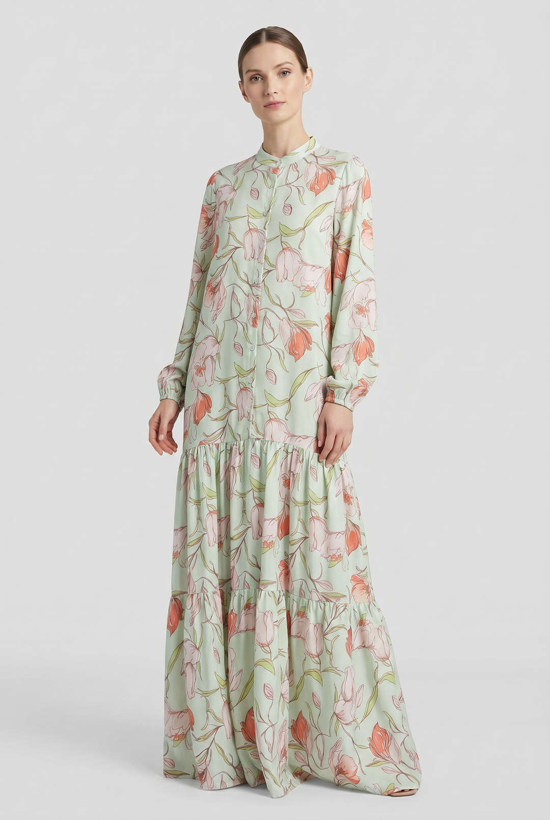 Ismene | Floral Tiered Button-Front Maxi Dress