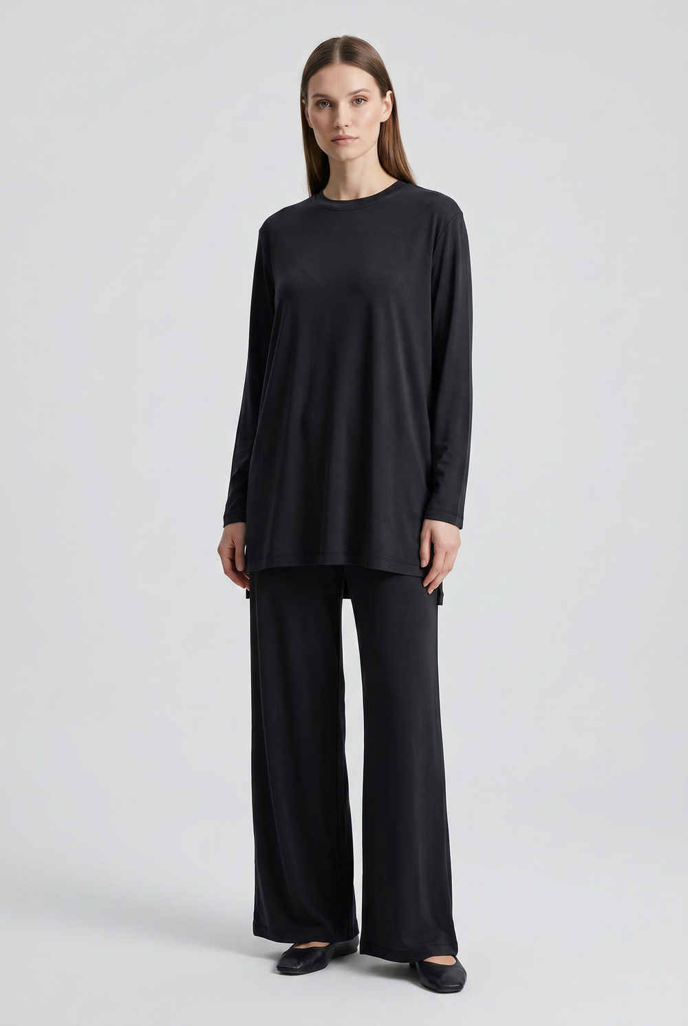 Fable | Solid High-Low Tunic & Wide-Leg Pant Set