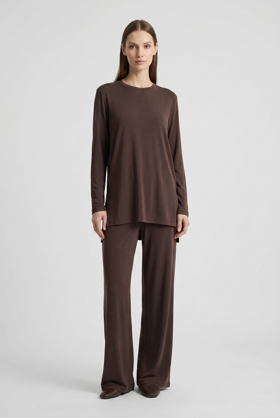 Fable | Solid High-Low Tunic &amp; Wide-Leg Pant Set