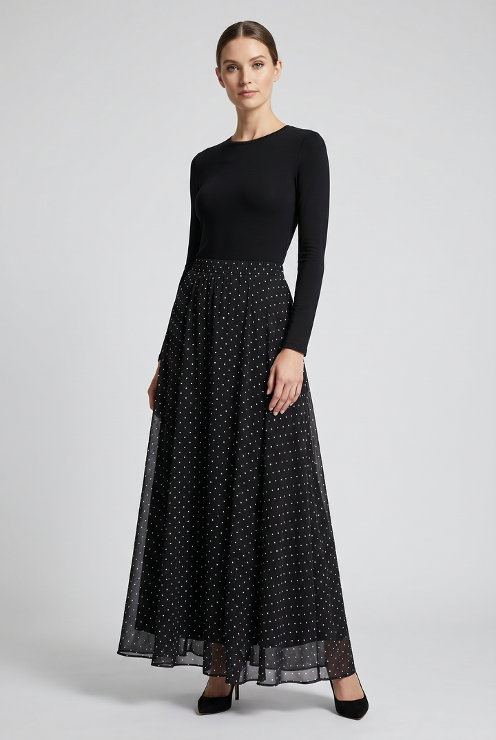 Vesper | Polka-Dot Pleated Maxi Skirt