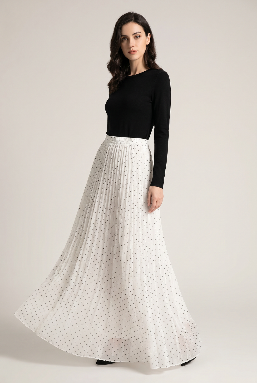 Vesper | Polka-Dot Pleated Maxi Skirt