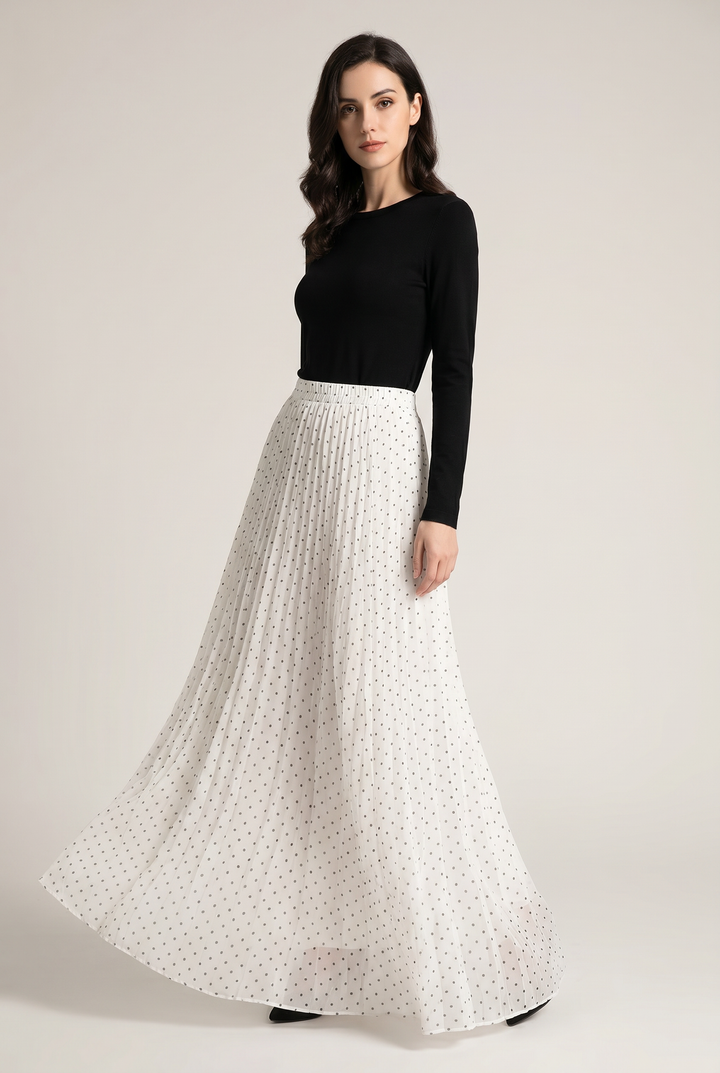 Vesper | Polka-Dot Pleated Maxi Skirt