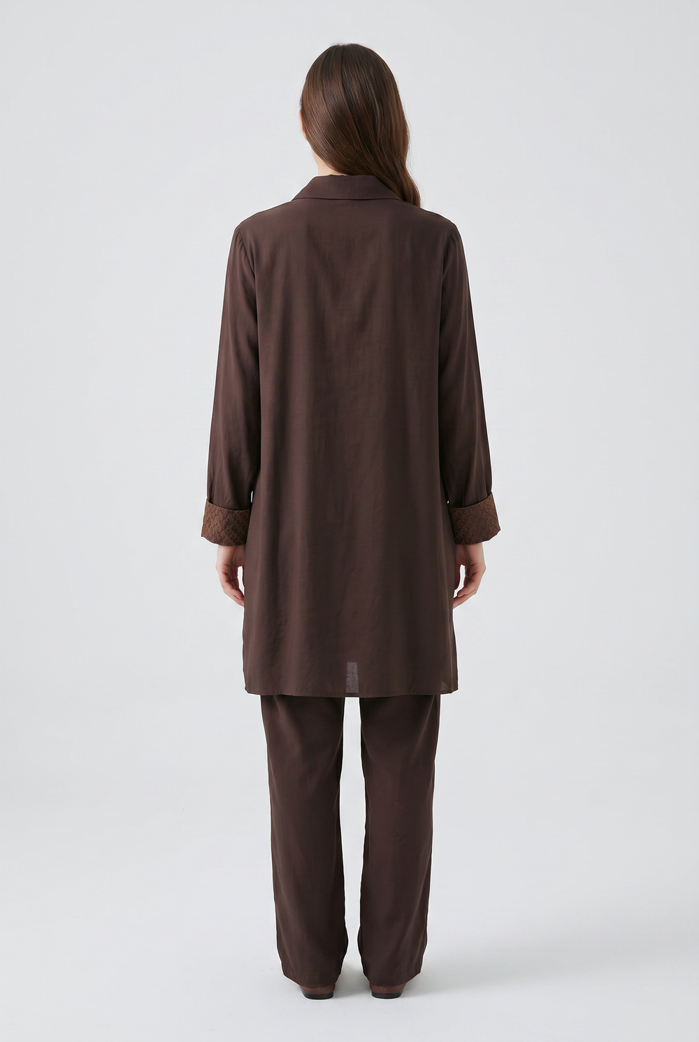 Thessaly | Floral-Trim Button-Front Tunic Skirt Set