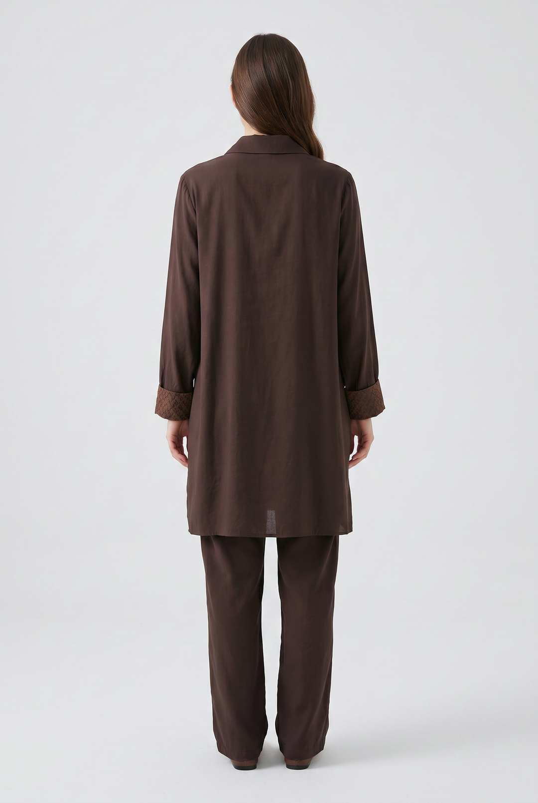 Thessaly | Floral-Trim Button-Front Tunic Skirt Set