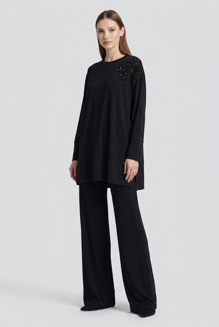 Ravenna | Beaded-Shoulder Oversized Tunic Skirt Set