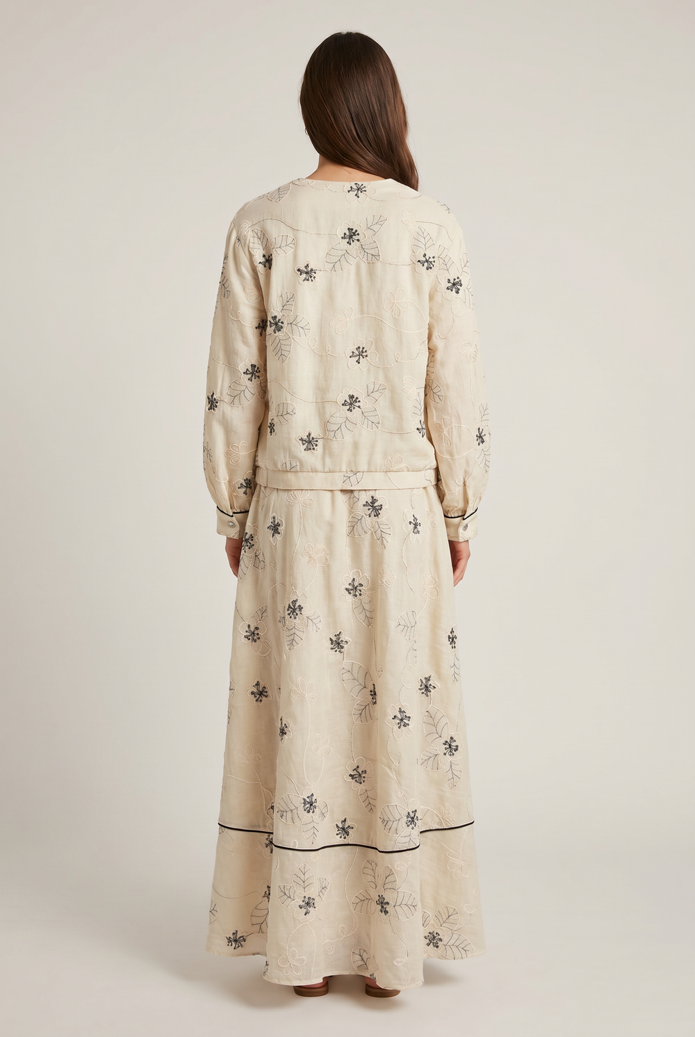 Ivo | Floral Embroidered Zip-Front Skirt Set