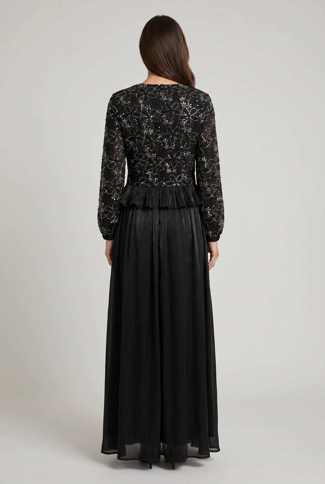 Anthea | Floral Lace Ruffle-Hem Evening Dress