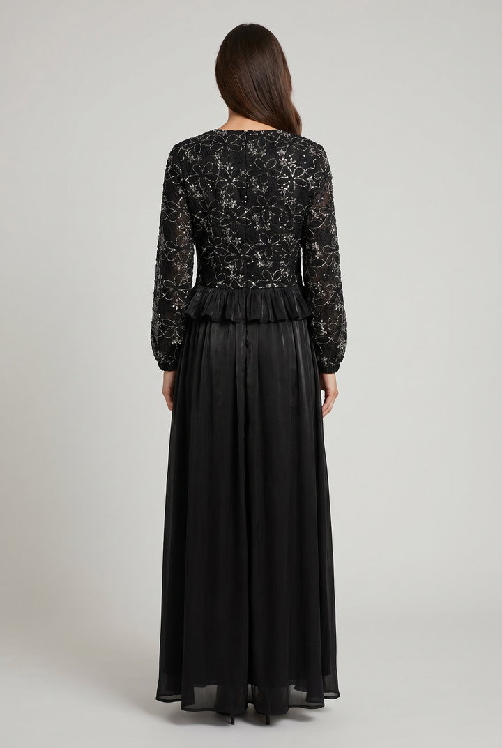 Anthea | Floral Lace Ruffle-Hem Evening Dress
