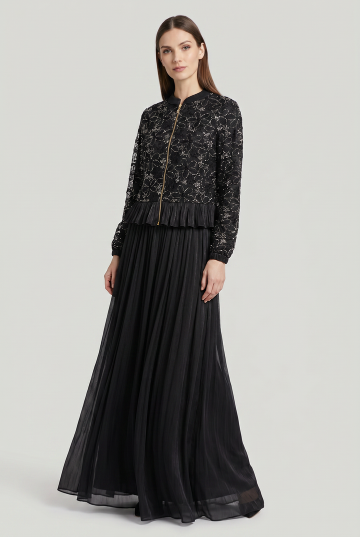 Anthea | Floral Lace Ruffle-Hem Evening Dress