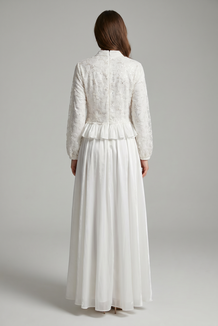 Anthea | Floral Lace Ruffle-Hem Evening Dress