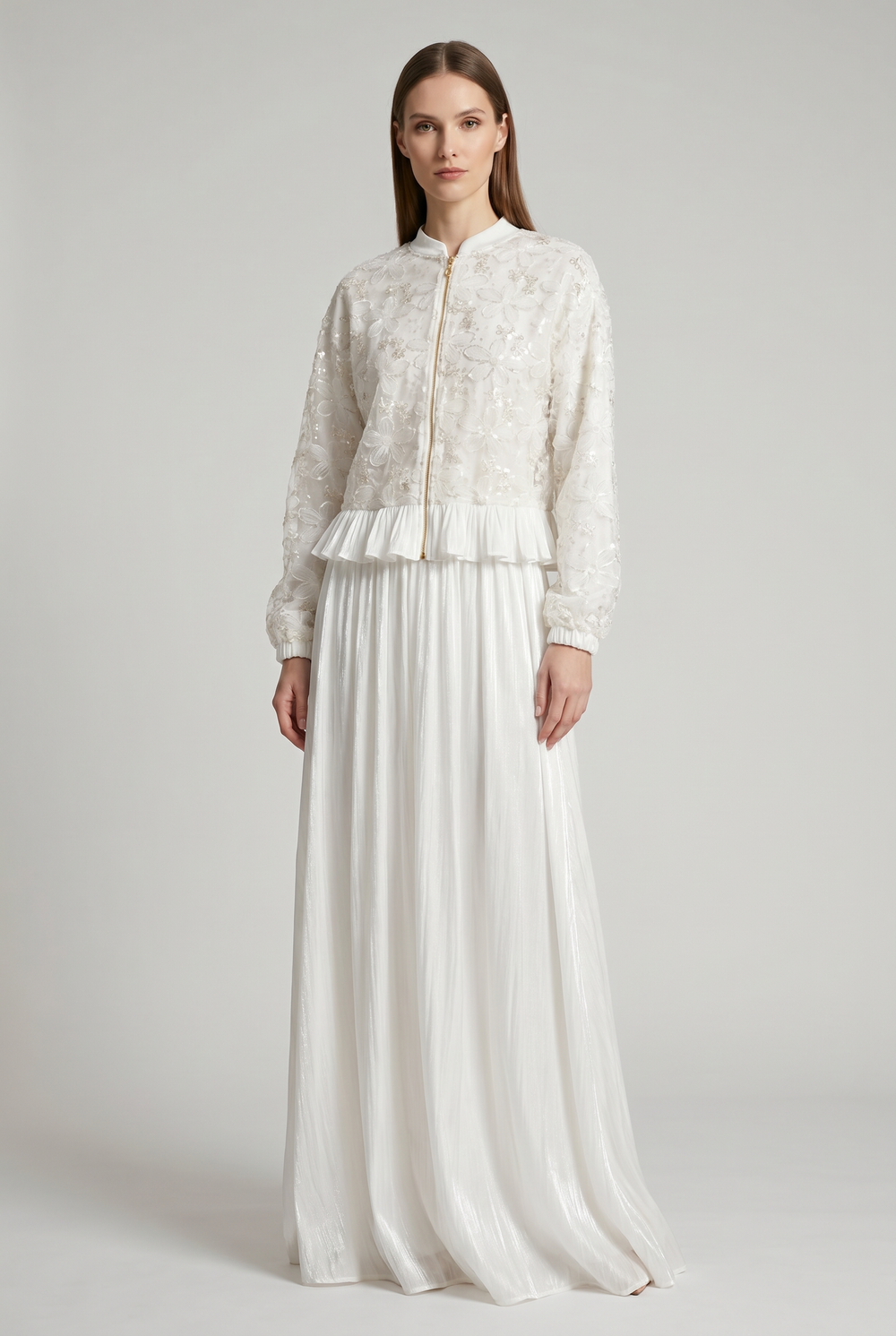 Anthea | Floral Lace Ruffle-Hem Evening Dress