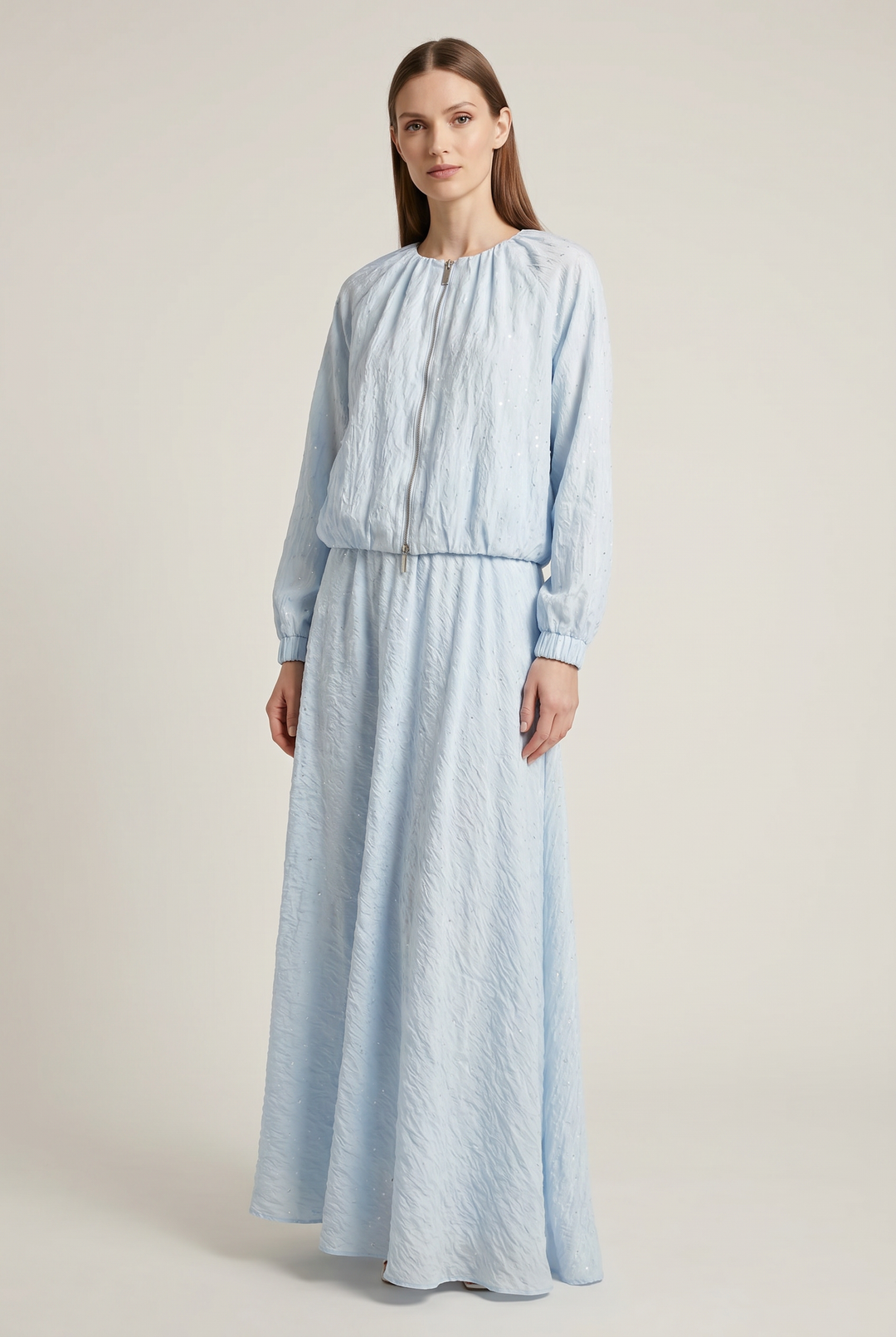 Skyla | Textured Zip-Front Blouson Skirt Set