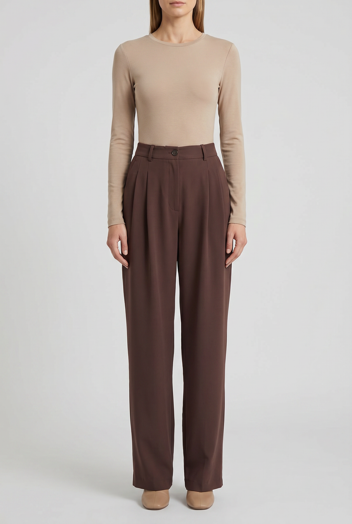 Umber | Pleated Wide-Leg Trousers