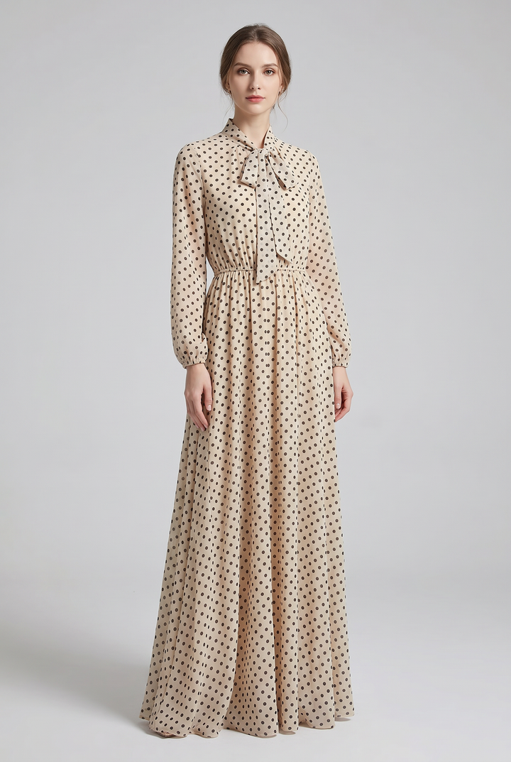 Perdita | Polka-Dot Tie-Neck Maxi Dress