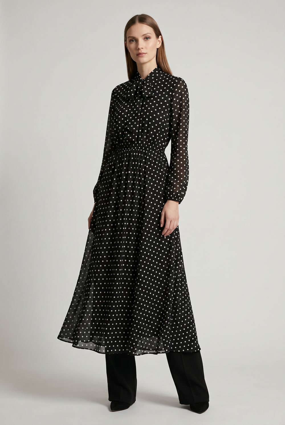 Perdita | Polka-Dot Tie-Neck Maxi Dress