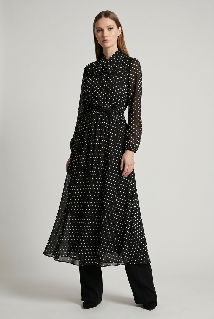 Perdita | Polka-Dot Tie-Neck Maxi Dress