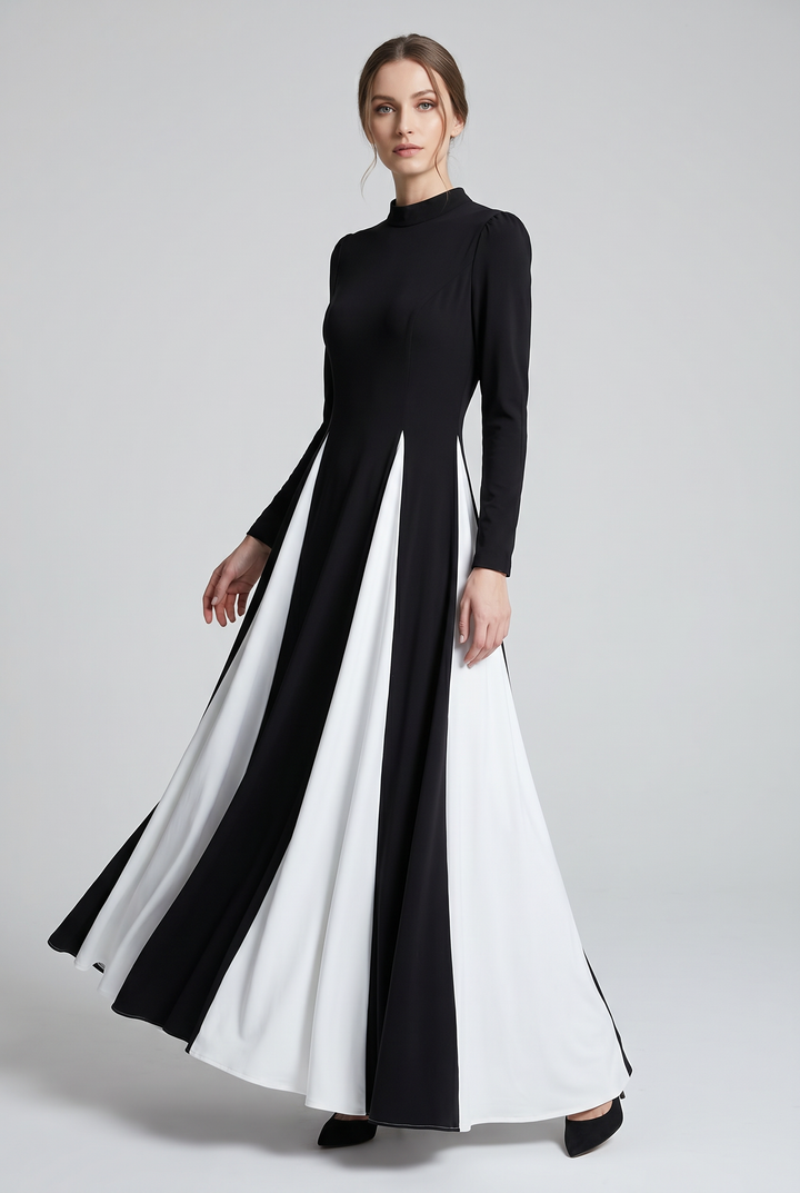 Calantha | Color-Block Godet-Panel Evening Dress