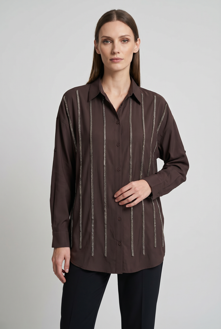 Marigold | Silver-Beaded Stripe  Shirt