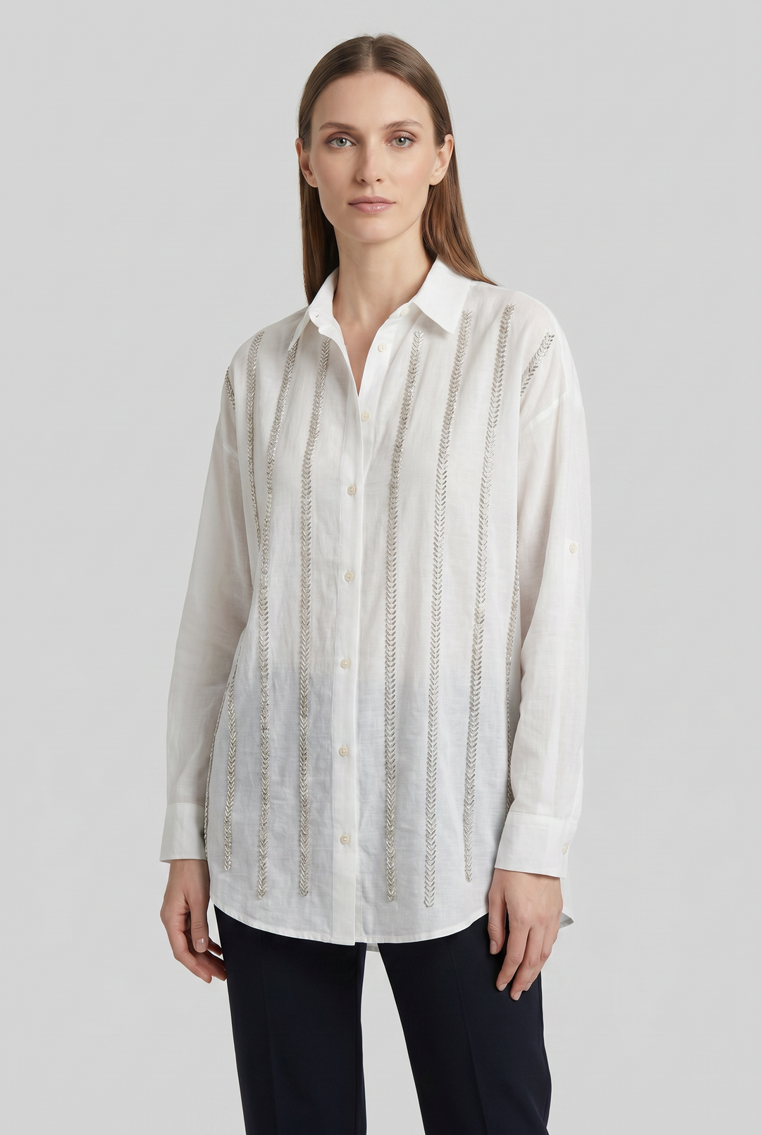 Marigold | Silver-Beaded Stripe  Shirt