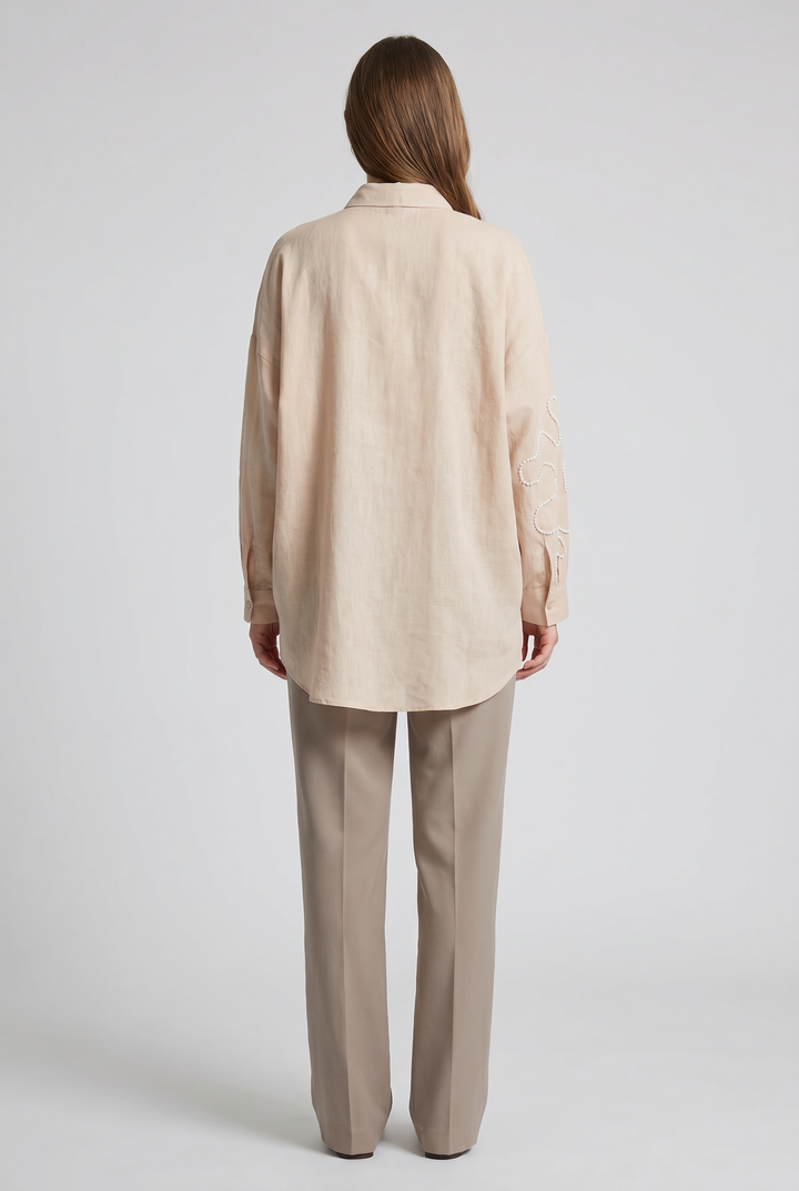 Perlina | Pearl-Beaded Swirl Oversized Shirt