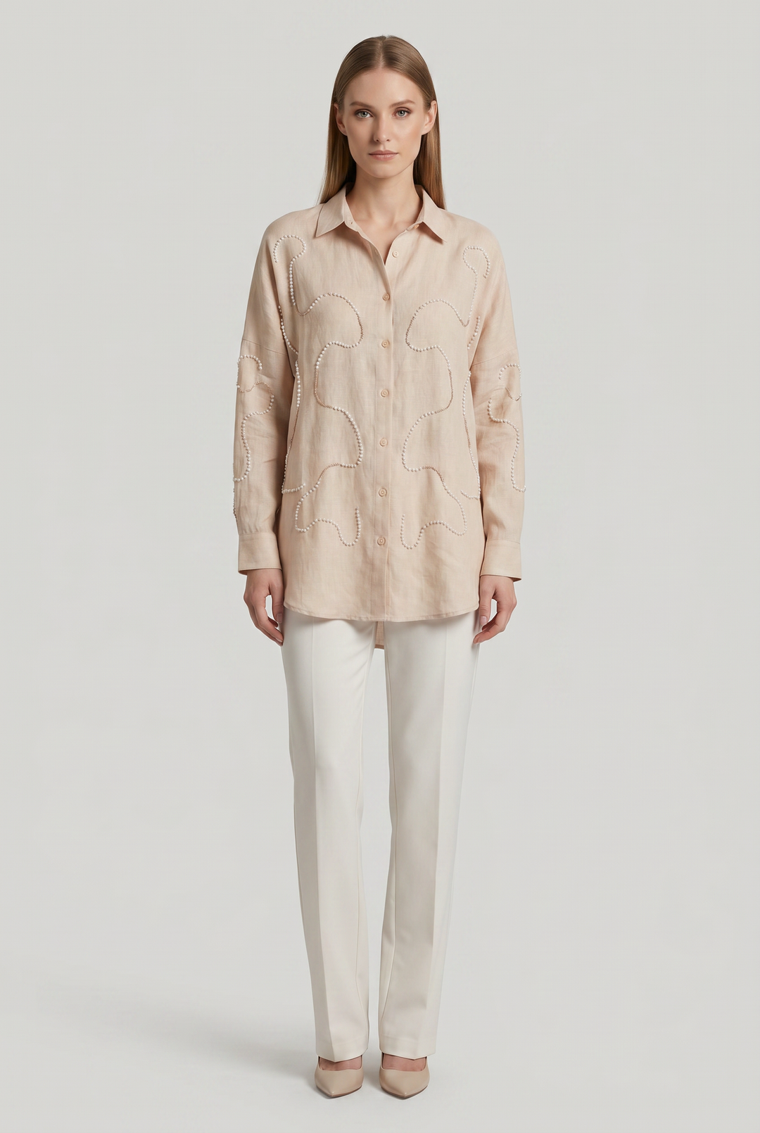Perlina | Pearl-Beaded Swirl Oversized Shirt