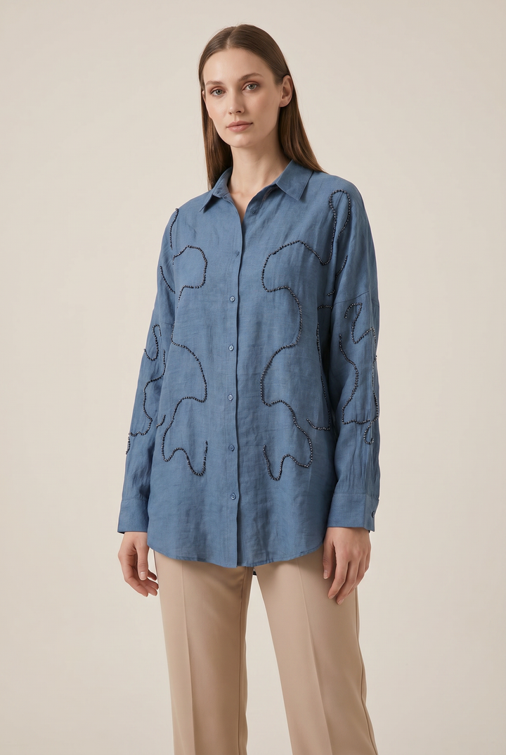 Perlina | Pearl-Beaded Swirl Oversized Shirt