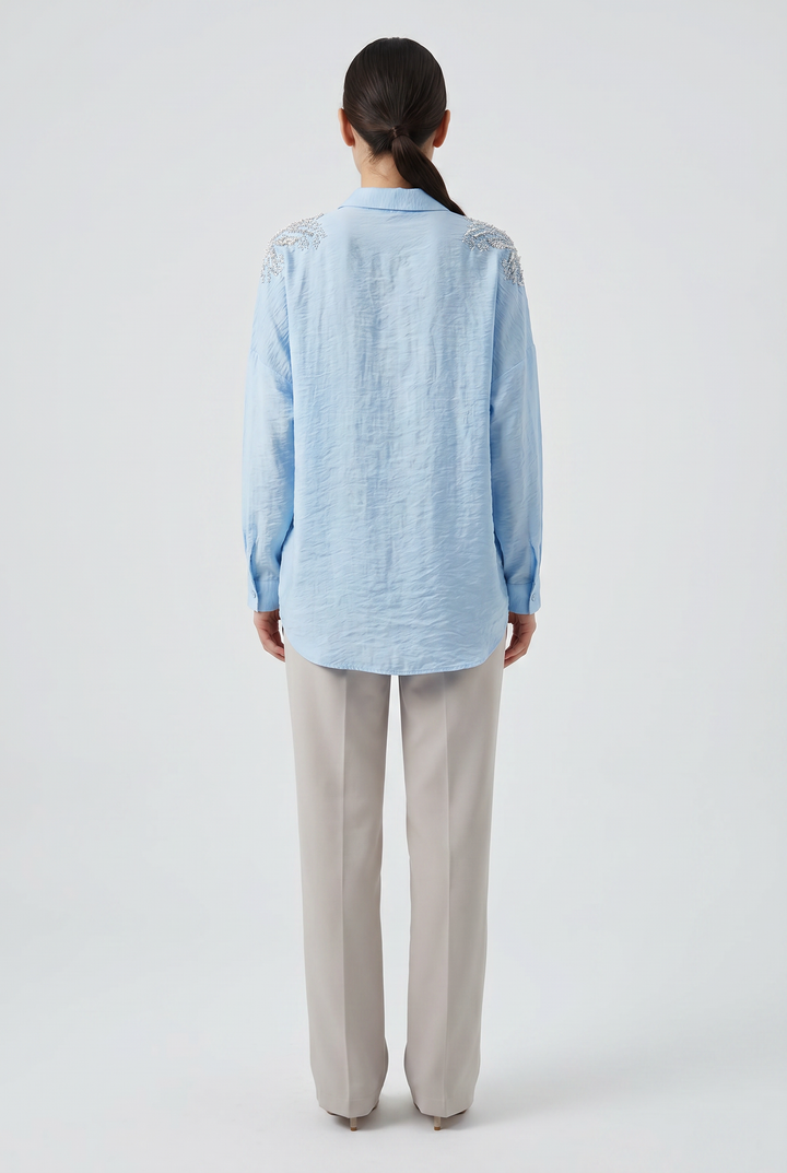 Aveline | Beaded-Shoulder Button-Down Shirt