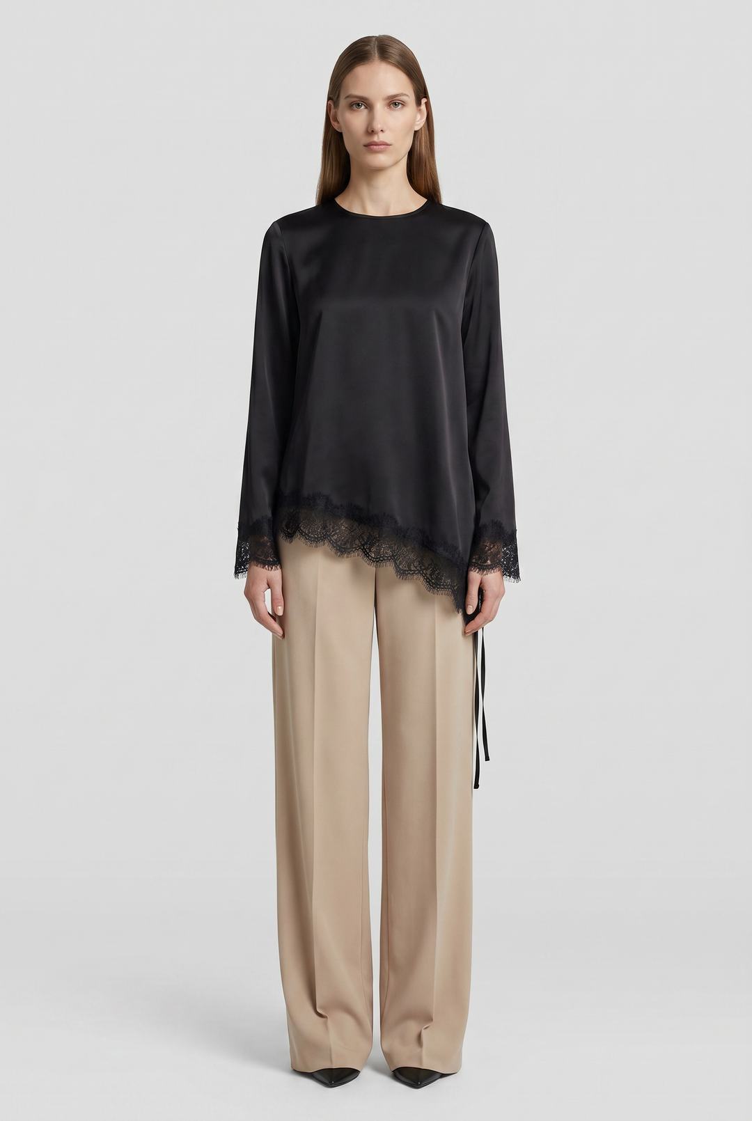 Ivory | Lace-Hem Asymmetric Tunic Blouse