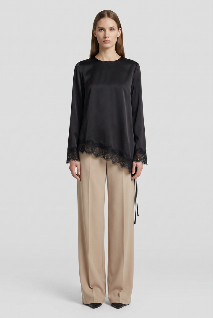 Ivory | Lace-Hem Asymmetric Tunic Blouse