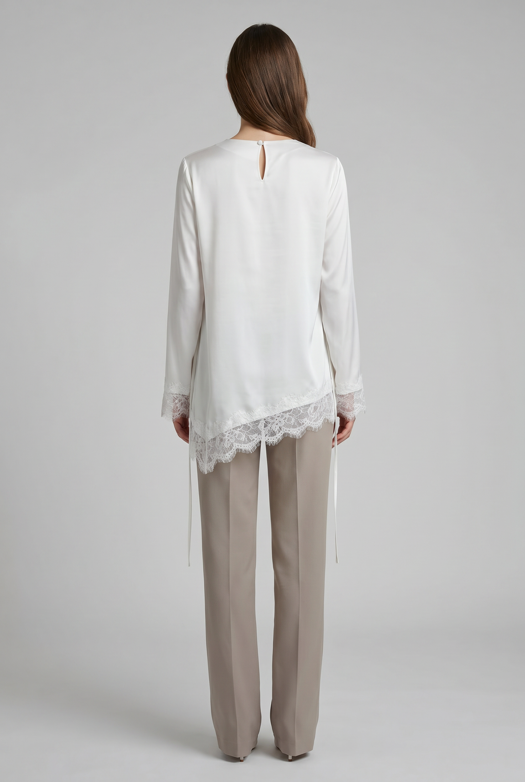 Ivory | Lace-Hem Asymmetric Tunic Blouse