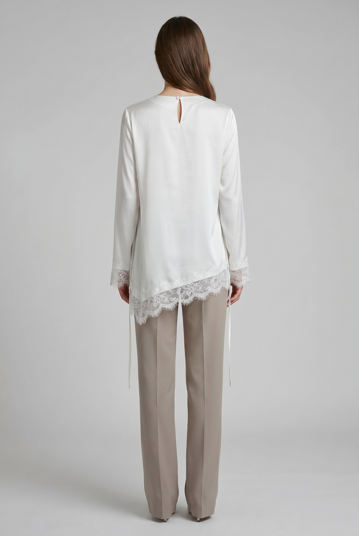 Ivory | Lace-Hem Asymmetric Tunic Blouse
