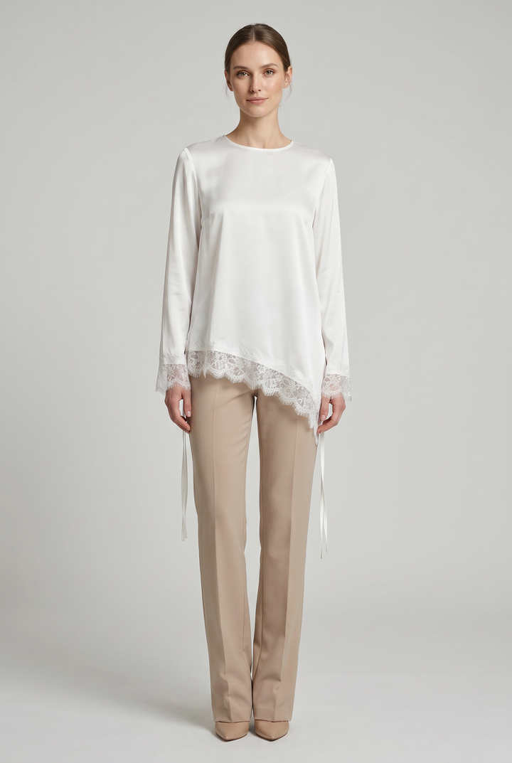 Ivory | Lace-Hem Asymmetric Tunic Blouse