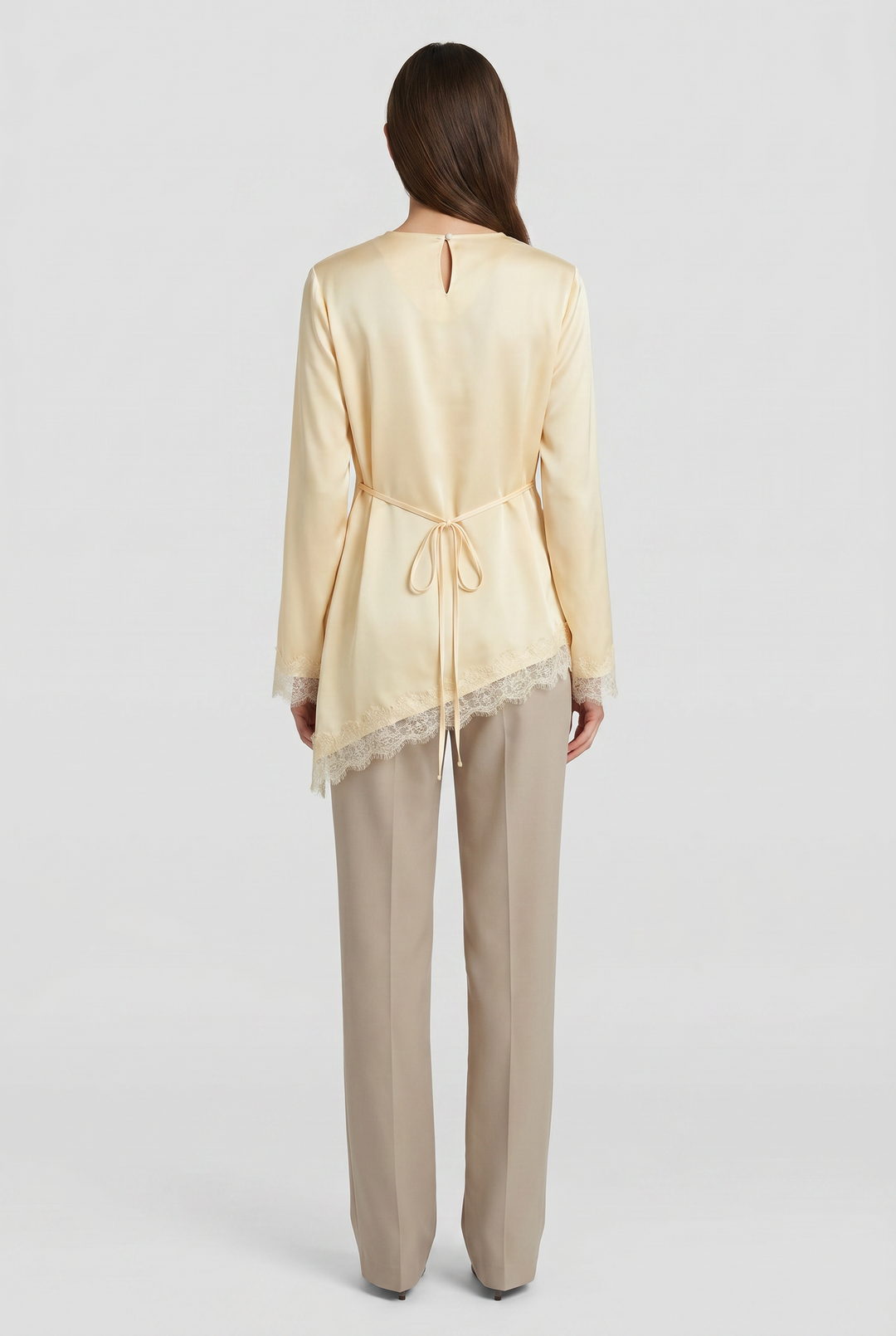 Ivory | Lace-Hem Asymmetric Tunic Blouse