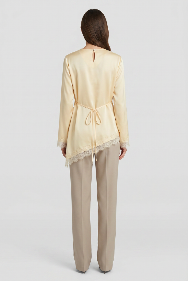 Ivory | Lace-Hem Asymmetric Tunic Blouse