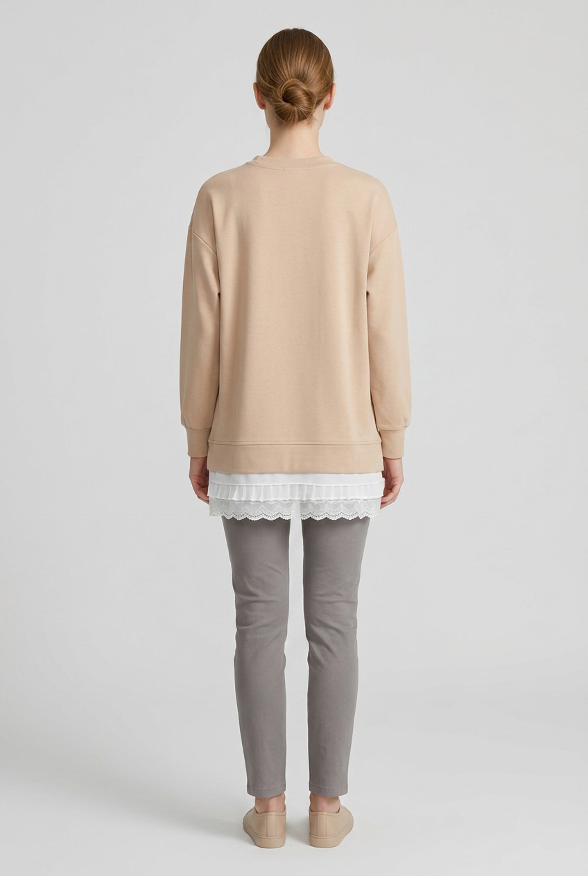Penny | Chiffon-Hem Sweatshirt — Beige (back)