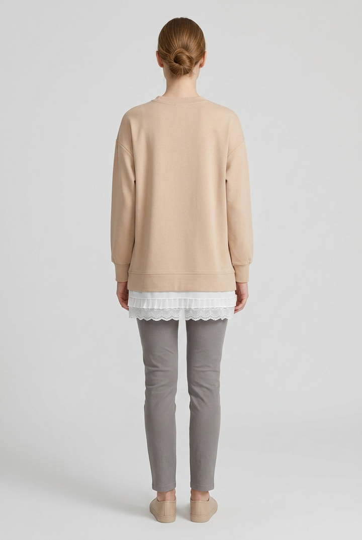 Penny | Chiffon-Hem Sweatshirt — Beige (back)