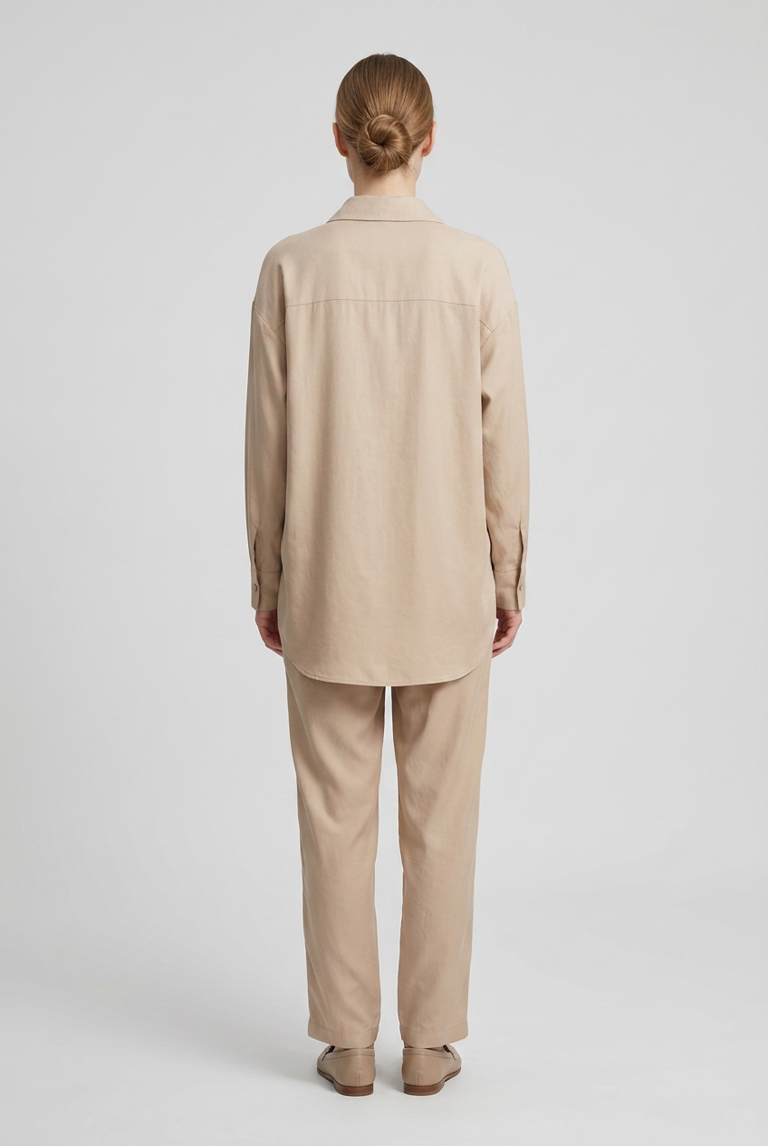 Olive | Relaxed Shirt Pant Set — Beige (back)