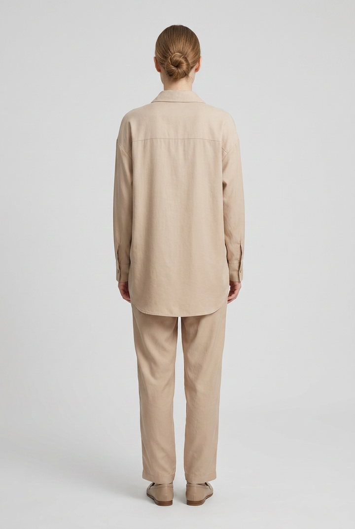 Olive | Relaxed Shirt Pant Set — Beige (back)