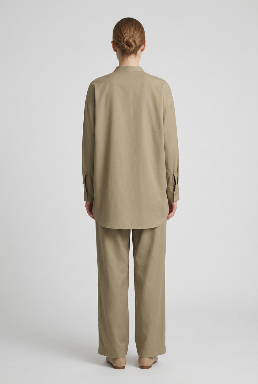 Olive | Relaxed Shirt Pant Set — Green (back)