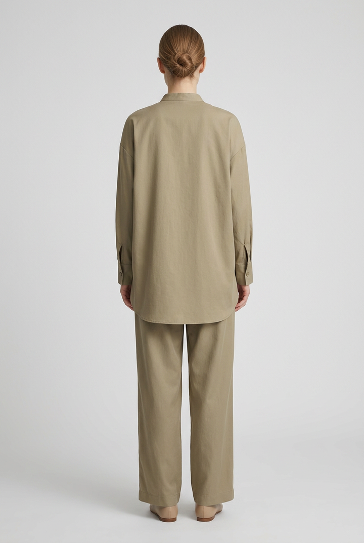 Olive | Relaxed Shirt Pant Set — Green (back)